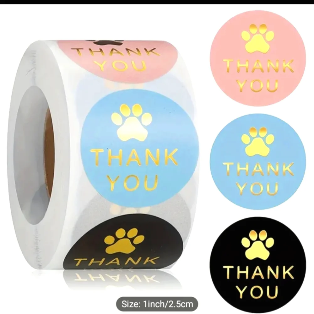 Thank You Paw Stickers Multicolor Roll Of 500